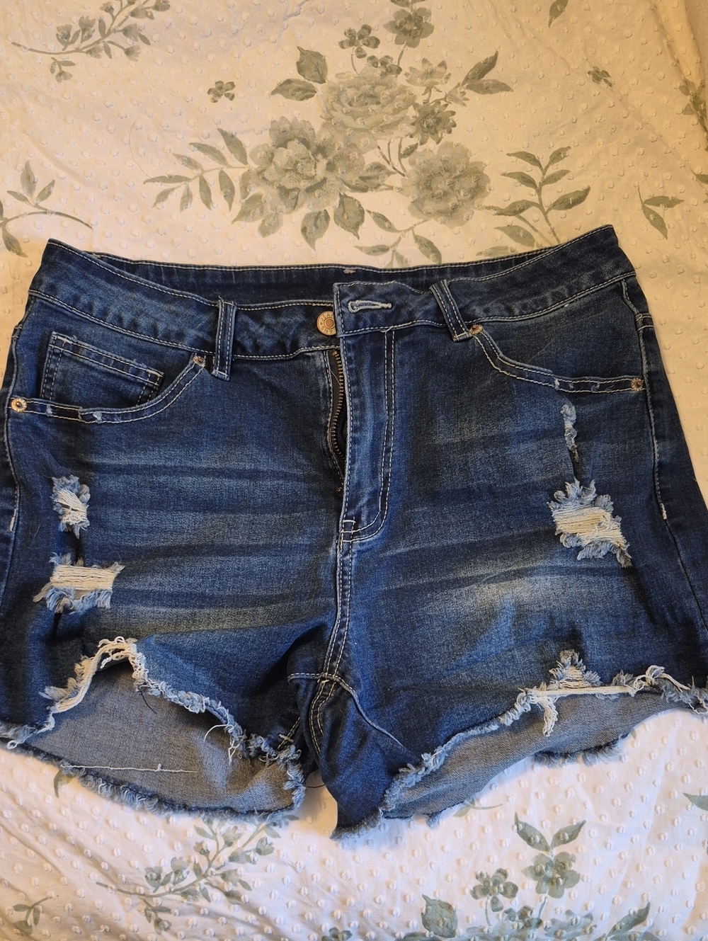 Women's Distressed Denim Shorts - Dark Blue
